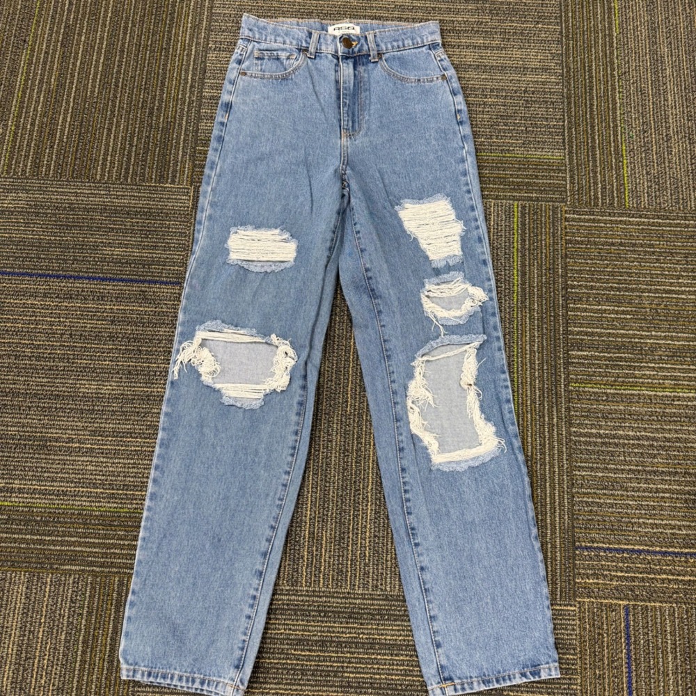 RSQ Baggy Jeans Womens 27โ Light Blue Excellent Distressed High Rise Wide Leg